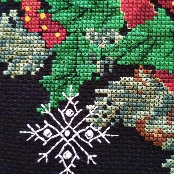 Completed Unframed Christmas Snow Globe Counted Cross Stitch